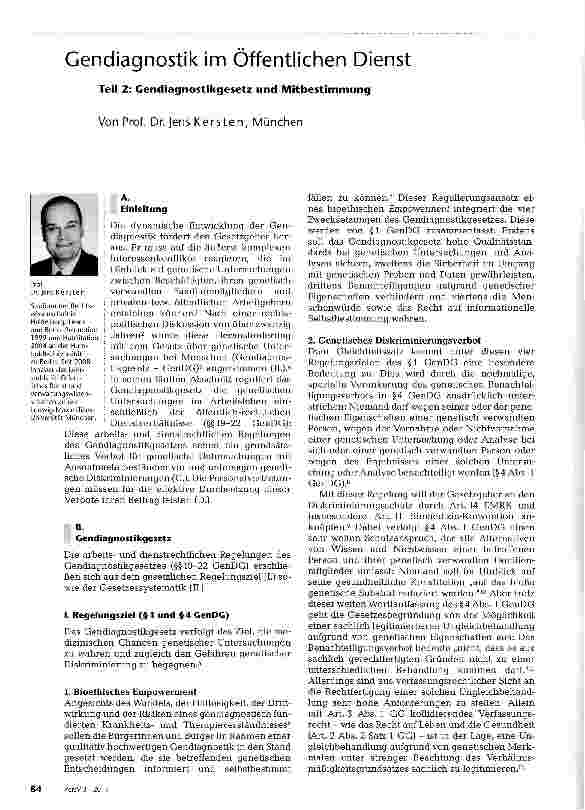 Vorschauseite 1: Gendiagnostik im Öffentlichen DienstTeil 2: Gendiagnostikgesetz und Mitbestimmung