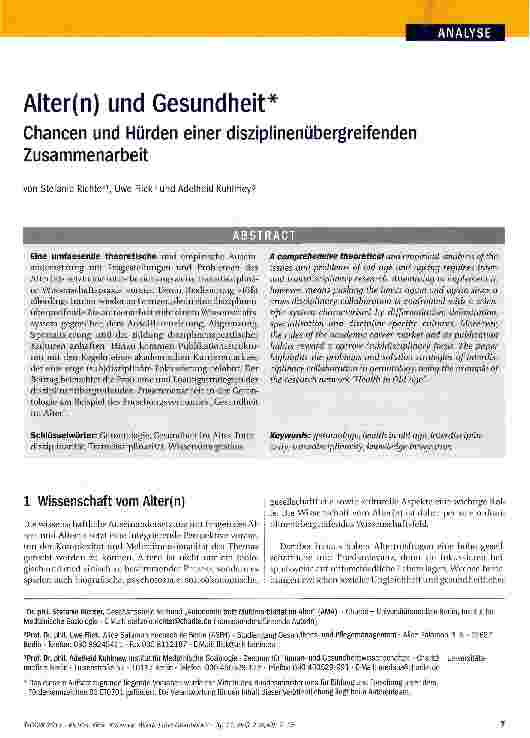 Vorschauseite 1: Alter(n) und Gesundheit Chancen und Hürden einer disziplinenübergreifenden Zusammenarbeit