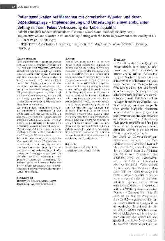 Vorschauseite 1: Patientenedukation bei Menschen mit chronischen Wunden und deren Dependenzpflege - Implementierung und Umsetzung in einem ambulanten Setting mit dem Fokus Verbesserung der Lebensq…
