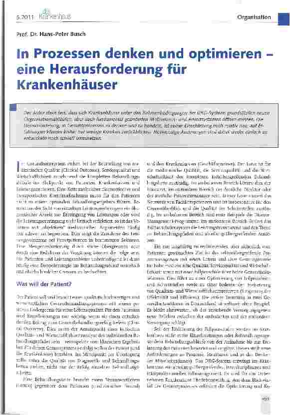 Vorschauseite 1: In Prozessen denken und optimieren eine Herausforderung für Krankenhäuser