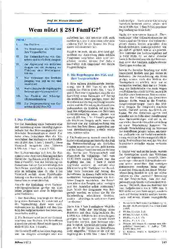 Vorschauseite 1: Wem nützt § 281 FamFG?
