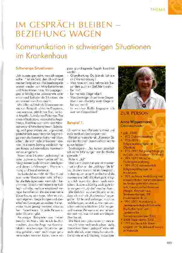 Vorschauseite 1: IM GESPRACH BLEIBEN -BEZIEHUNG WAGENKommunikation in schwierigen Situationen im Krankenhaus