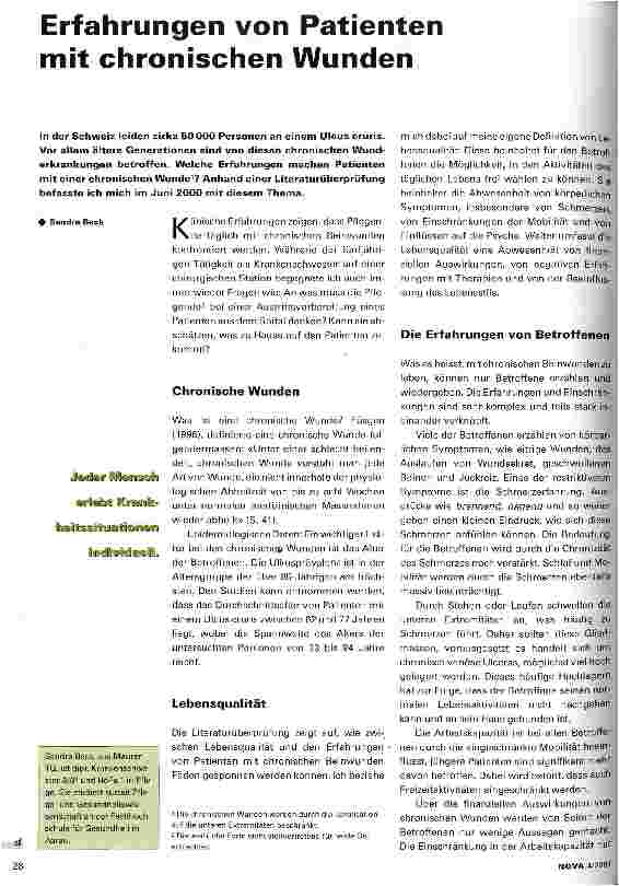 Vorschauseite 1: Erfahrungen von Patienten mit chronischen Wunden