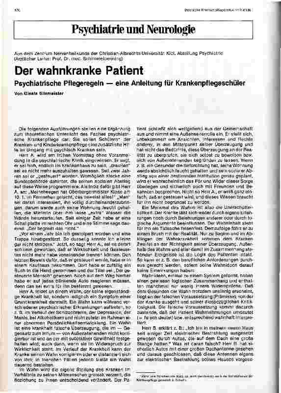 Vorschauseite 1: Der wahnkranke Patient: psychiatrische Pflegeregeln, Anleitung für Krankenpflegeschüler