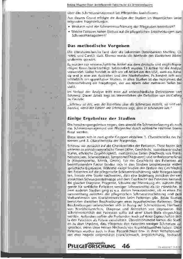 Vorschauseite 2: Beeinflussende Faktoren für die Schmerzerfassung und das Schmerzmanagement von Pflegenden Eine Literaturanalyse