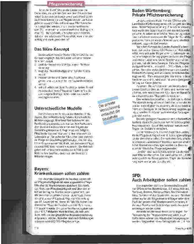 Vorschauseite 2: Kalter Krieg um Pflegeversicherung? Niemand möchte das Risiko tragen