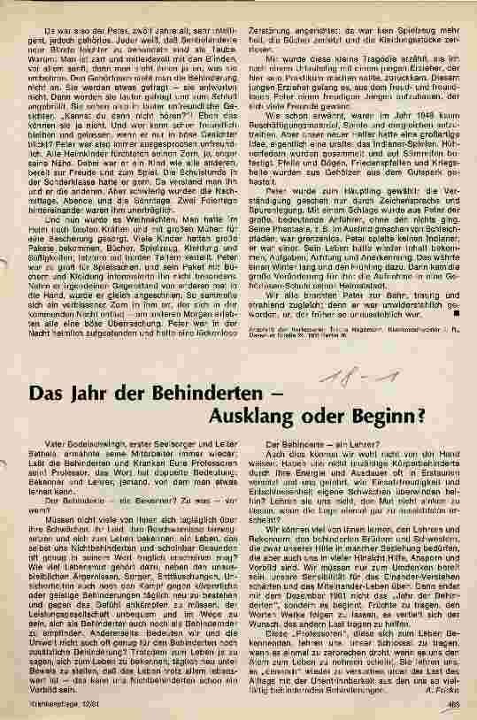 Vorschauseite 1: Das Jahr der Behinderten-Ausklang oder Beginn?