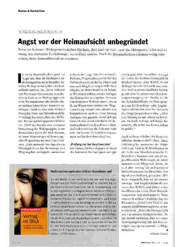 Vorschauseite 1: BETREUTE WOHNGEMEINSCHAFTENAngst vor der Heimaufsicht unbegründet