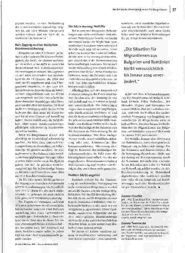 Vorschauseite 3: Legal, aber nicht versichertMedizinische Versorgung von neuen EU-Bürgerlnnen