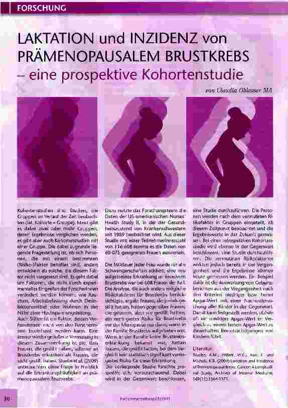 Vorschauseite 1: LAKTATION und INZIDENZ von PRÄMENOPAUSALEM BRUSTKREBS - eine prospektive Kohortenstudie