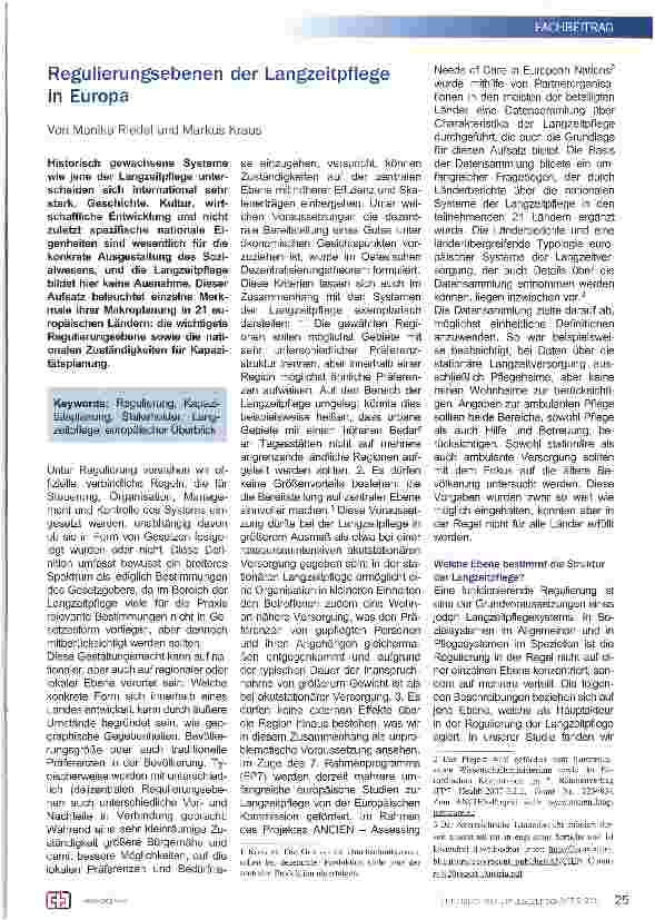 Vorschauseite 1: Regulierungsebenen der Langzeitpflege in Europa