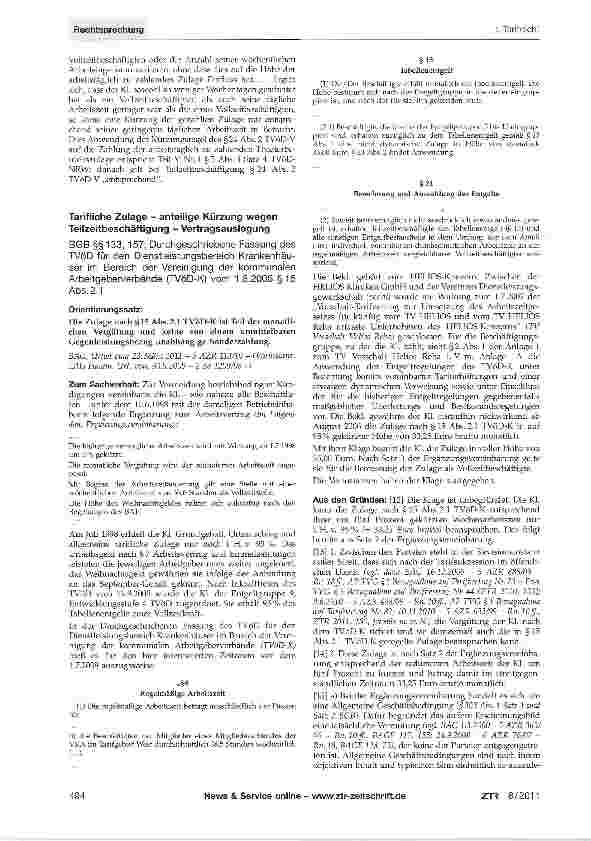 Vorschauseite 4: Theaterbetriebszulage - anteilige Zahlung -Teilzeit