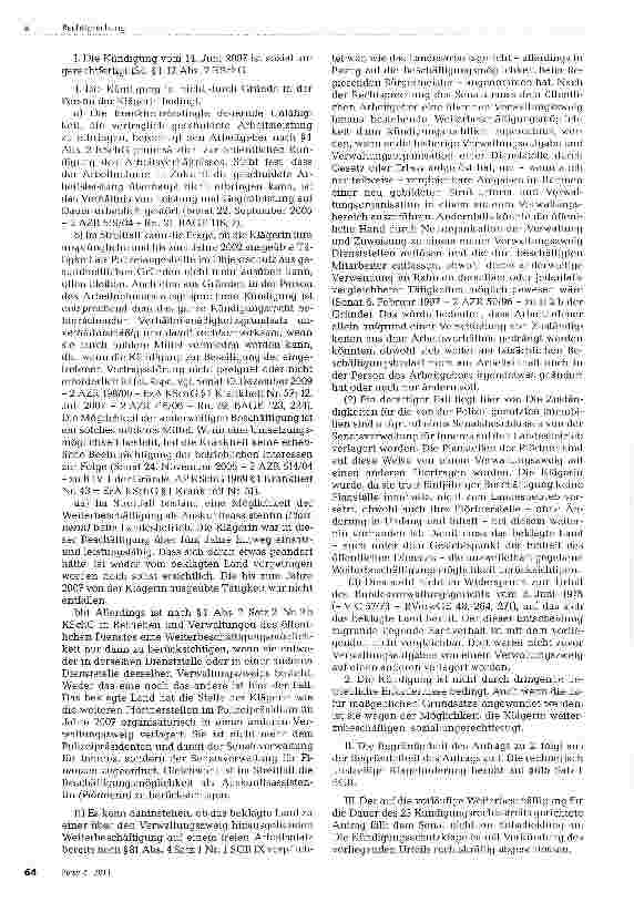 Vorschauseite 2: Möglichkeit der Weiterbeschäftigung bei krankheitsbedingter KündigungOrientierungssätze der Richterinnen und Richter des Bundesarbeitsgerichts