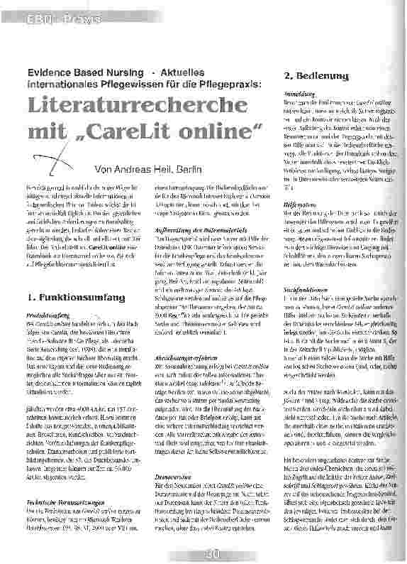 Vorschauseite 1: Literaturrecherche mit CareLit online Evidence Based Nursing - Aktuelles internationales Pflegewissen für die Pflegepraxis