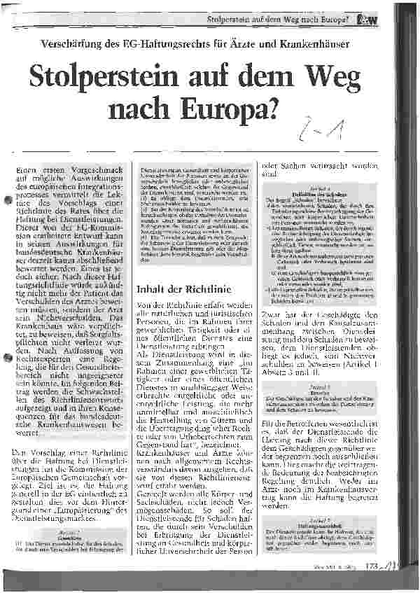 Vorschauseite 1: Stolpersteine auf dem Weg nach Europa? Verschärfung des EG-Haftrechts für Ärzte und Krankenhäuser