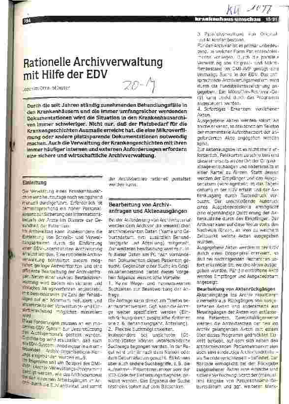 Vorschauseite 1: Rationelle Archivverwaltung mit Hilfe der EDV