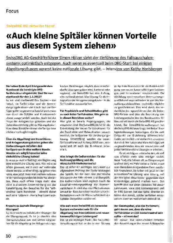 Vorschauseite 1: «Auch kleine Spitäler können Vorteile aus diesem System ziehen»