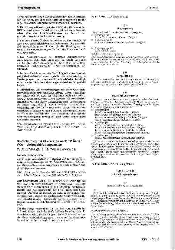 Vorschauseite 1: Stufenlaufzeit bei Oberärzten nach TV Ärzte/ VKA - VorbeschäftigungszeitenTV Ärzte/VKA §§ 16, 19; TVÜ Ärzte/VKA § 6