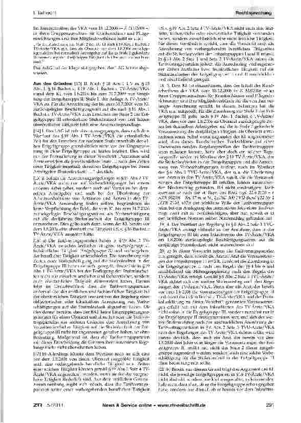 Vorschauseite 2: Stufenlaufzeit bei Oberärzten nach TV Ärzte/ VKA - VorbeschäftigungszeitenTV Ärzte/VKA §§ 16, 19; TVÜ Ärzte/VKA § 6