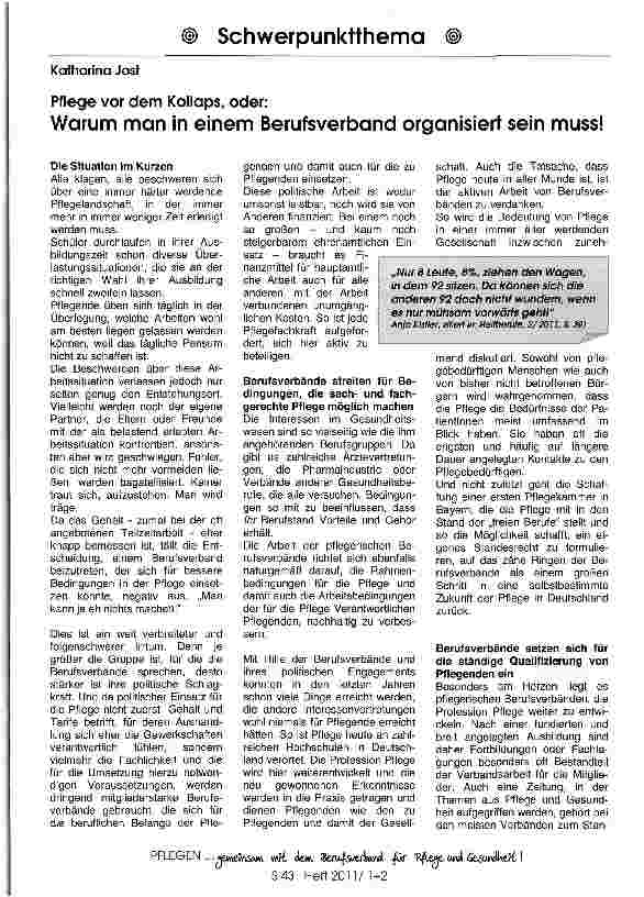 Vorschauseite 1: Pflege vor dem Kollaps, oder: Warum man in einem Berufsverband organisiert sein muss!