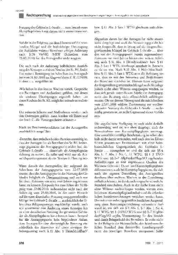 Vorschauseite 5: Belegungsstopp gegenüber einem Altenpflegeheim wegen Mängeln - Beratungspflicht der Aufsichtsbehörde