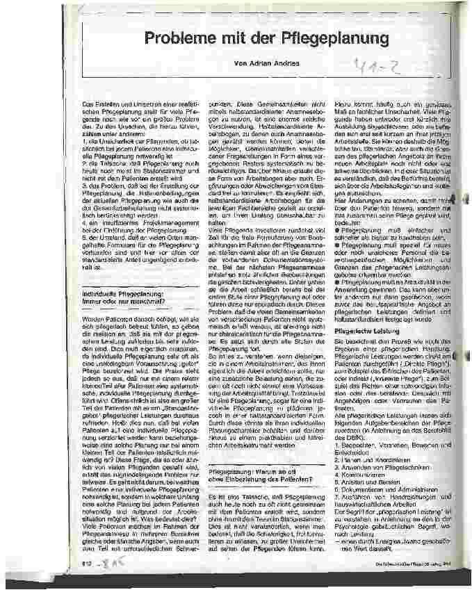 Vorschauseite 1: Probleme mit der Pflegeplanung
