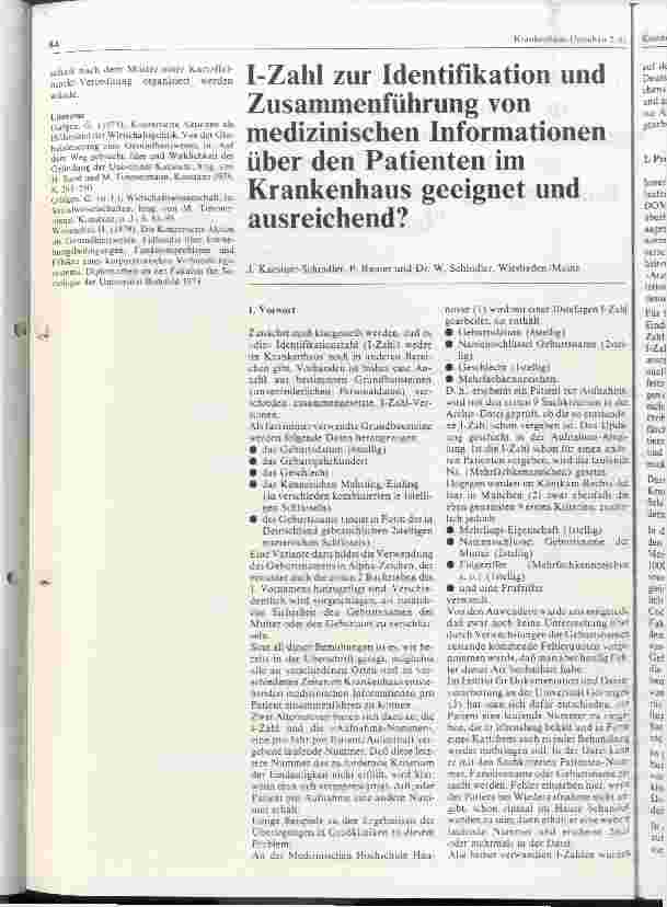 Vorschauseite 1: I-Zahl zur Identifikation und Zusammenführung von medizinischen Informationen über den Pat. im Krankenhaus geeignet und ausreichend?