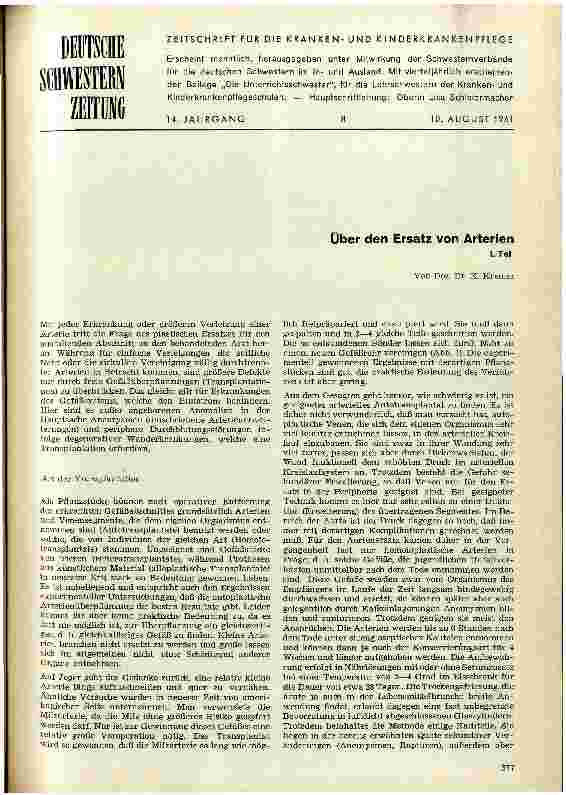 Vorschauseite 1: Über den Ersatz von Arterien