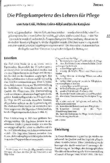 Vorschauseite 1: Die Pflegekompetenz des Lehrers für Pflege