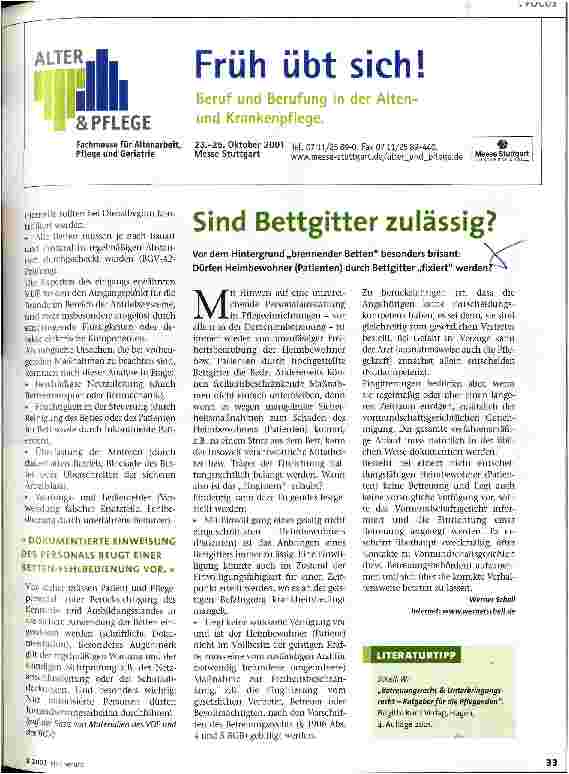 Vorschauseite 2: Das Pflegebett - Ort der Gefahr? Immer wieder brennen Betten