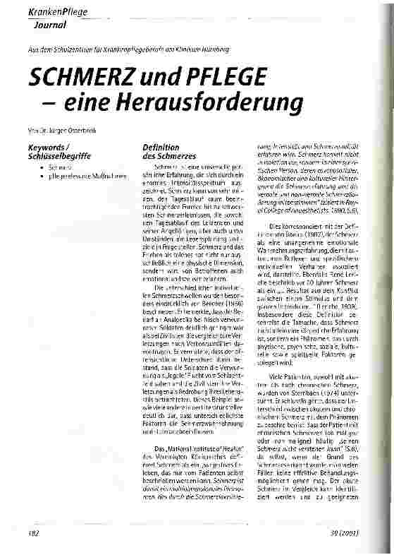 Vorschauseite 1: Schmerz und Pflege - eine Herausforderung