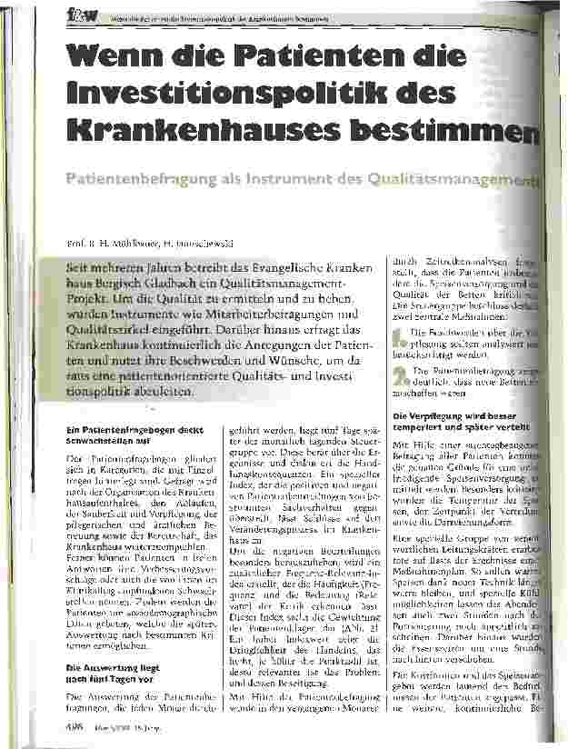 Vorschauseite 1: Wenn die Patienten die Investitionspolitik des Krankenhauses bestimmen