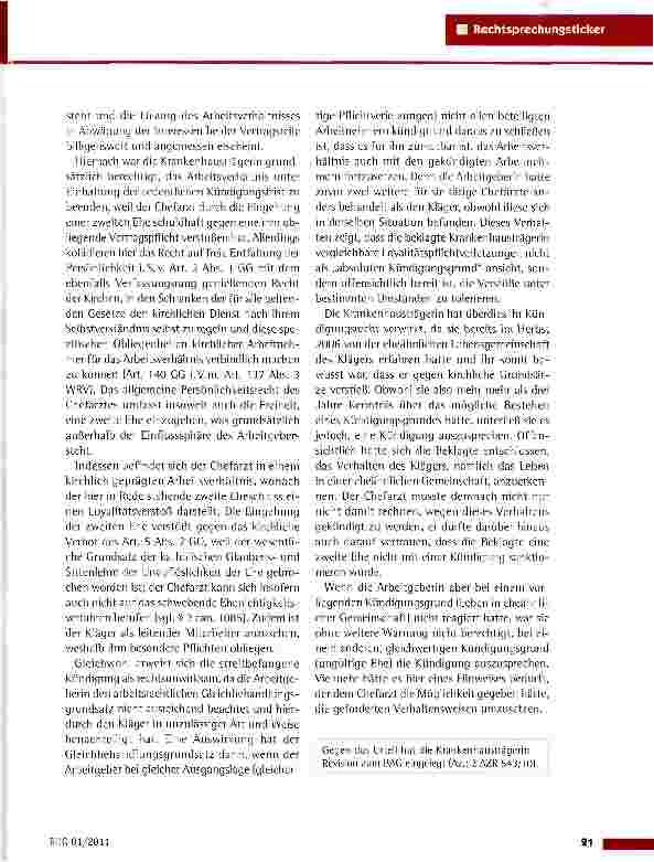 Vorschauseite 2: Kündigung wegen Wiederverheiratung nach ScheidungLAG Düsseldorf vom 1.7.2010 (5 Sa 996/09)