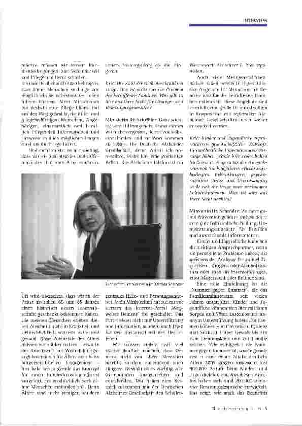 Vorschauseite 2: Gesundheit und FamilienpolitikInterview mit Bundesfamilienministerin Dr. Kristina Schröder
