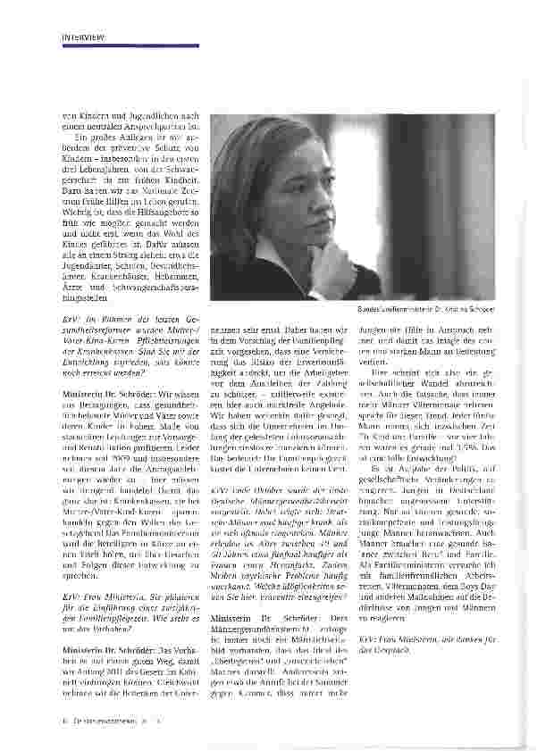 Vorschauseite 3: Gesundheit und FamilienpolitikInterview mit Bundesfamilienministerin Dr. Kristina Schröder