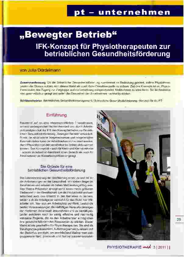 Vorschauseite 1: IFK-Konzept für Physiotherapeuten zur betrieblichen Gesundheitsförderunq