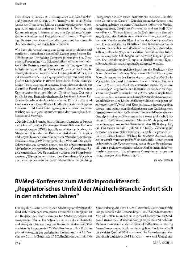 Vorschauseite 3: 3. BVMed-Healthcare Compliance-Konferenz: „Unternehmen müssen ein Compliance-System mit klaren Regeln etablieren