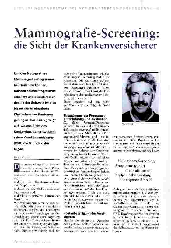 Vorschauseite 1: Mammografie-Screening:die Sicht der Krankenversicherer