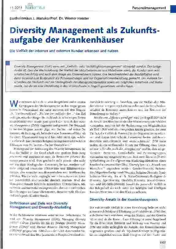 Vorschauseite 1: Diversity Management als Zukunftsaufgabe der Krankenhäuser