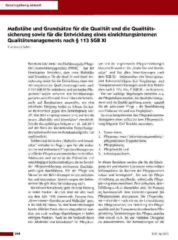 Vorschauseite 1: Maßstäbe und Grundsätze für die Qualität und die Qualitätssicherung sowie für die Entwicklung eines einrichtungsinternen Qualitätsmanagements nach § 113 SGB XI