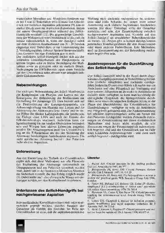 Vorschauseite 2: Stellenwert den Handgriffs nach Sellick zur Aspirationsprophylaxe