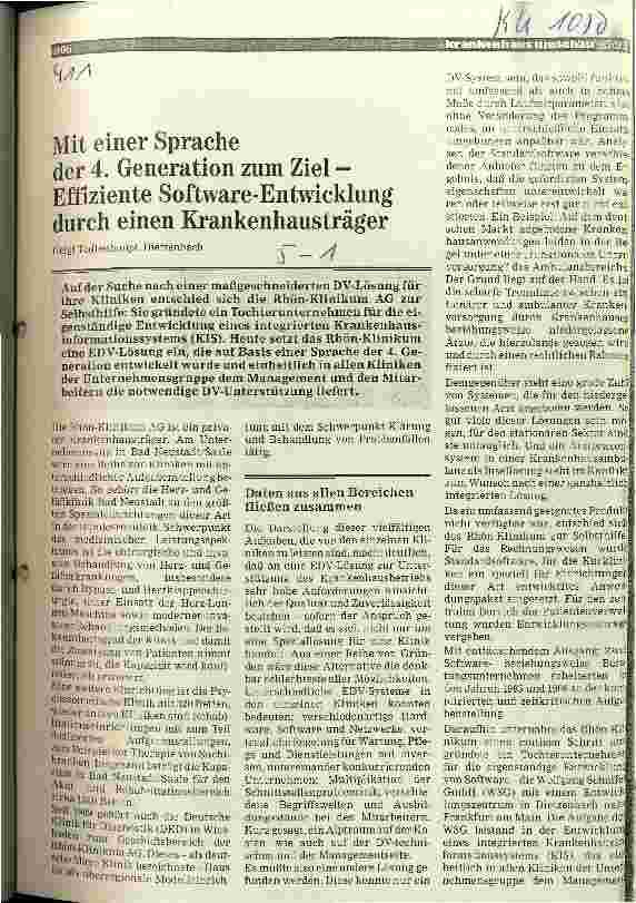 Vorschauseite 1: Mit einer Sprache der 4. Generation zum Ziel - Effiziente Software- Entwicklung durch einen Krankenhausträger