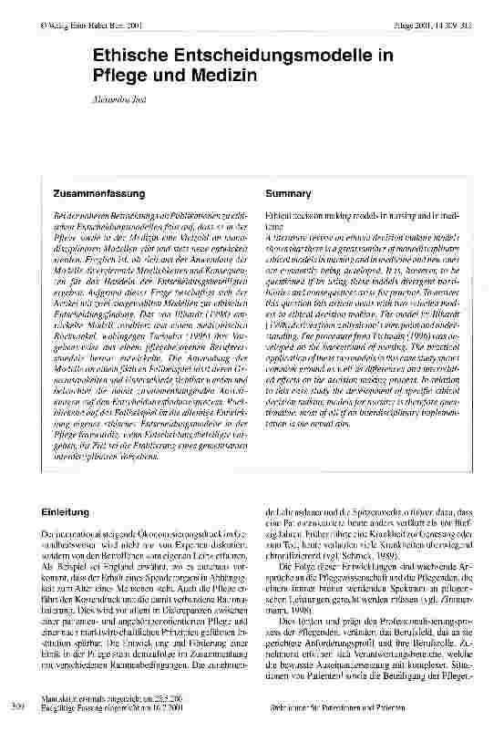 Vorschauseite 1: Ethische Entscheidungsmodelle in Pflege und Medizin