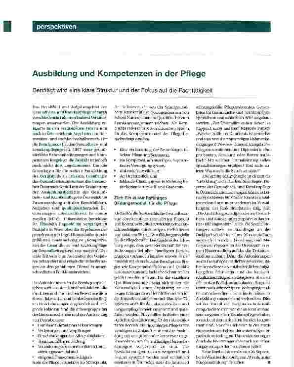 Vorschauseite 1: Ausbildung und Kompetenzen in der Pflege