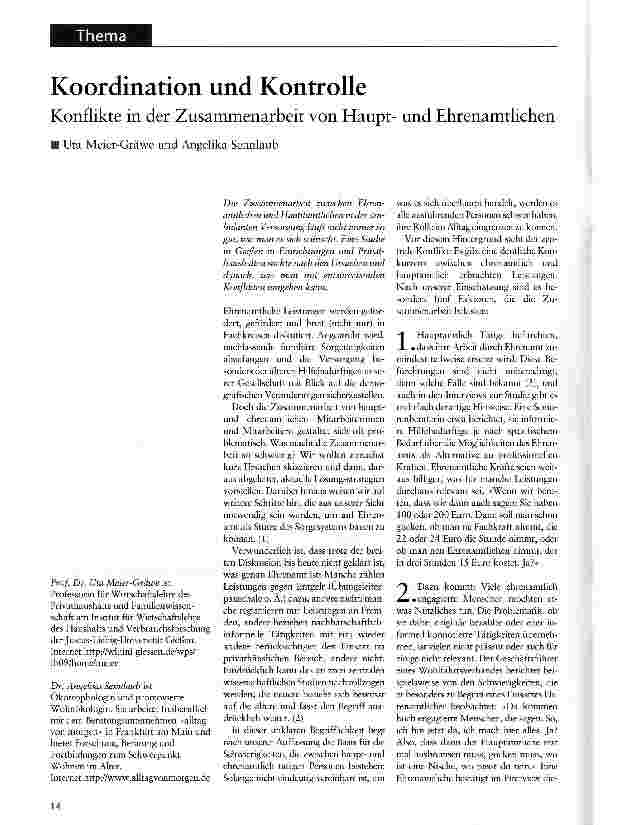 Vorschauseite 1: Koordination und KontrolleKonflikte in der Zusammenarbeit von Hauptund Ehrenamtlichen