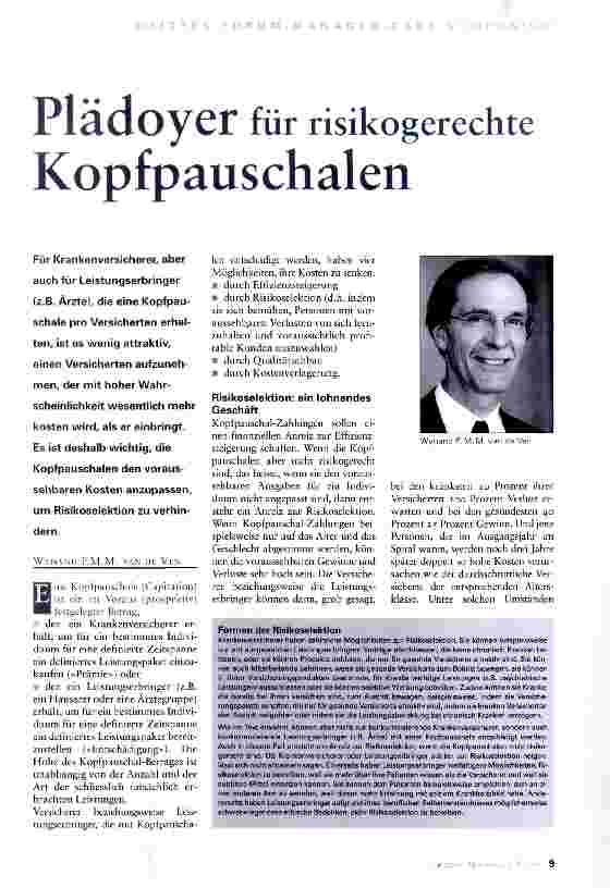 Vorschauseite 1: Plädoyer für risikogerechte Kopfpauschalen