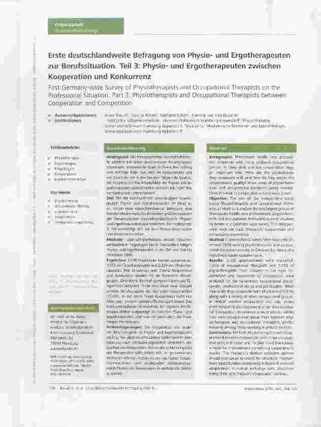 Vorschauseite 1: Erste deutschlandweite Befragung von Physiound Ergotherapeuten zur Berufssituation. Teil 3: Physiound Ergotherapeuten zwischen Kooperation und Konkurrenz