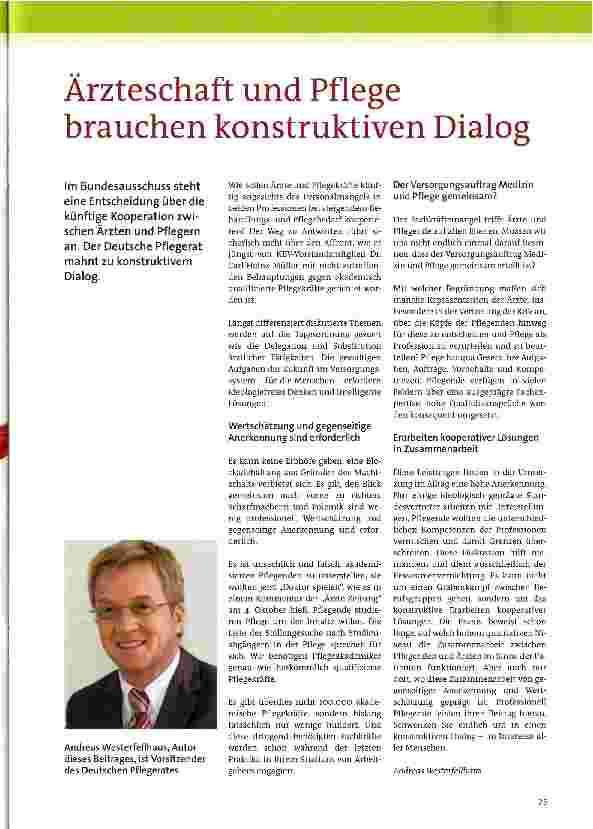 Vorschauseite 1: Ärzteschaft und Pflege brauchen konstruktiven Dialog