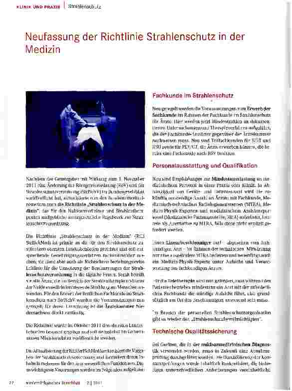 Vorschauseite 1: Neufassung der Richtlinie Strahlenschutz in der Medizin