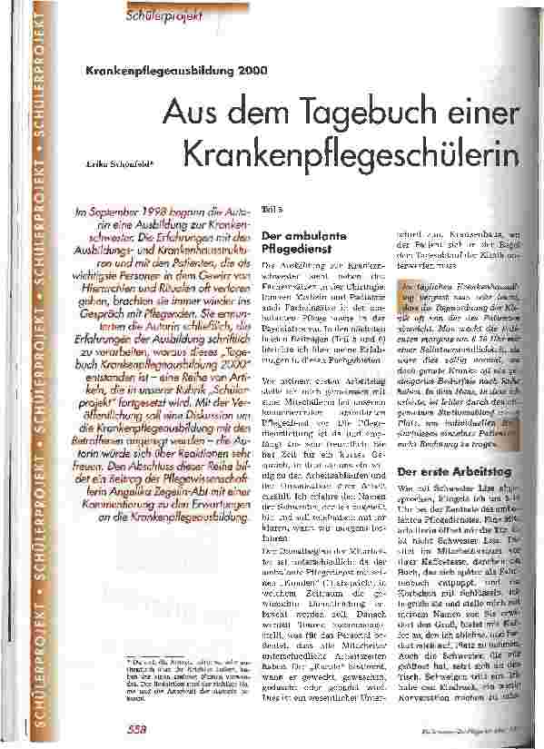 Vorschauseite 1: Aus dem Tagebuch einer Krankenpflegeschülerin Krankenpflegeausbildung 2000, Teil 5